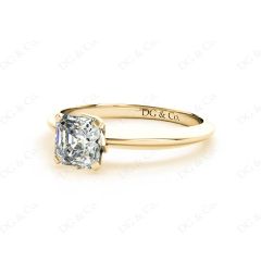 Asscher Cut Four Claw Set Diamond Ring on a Plain Knife Edge Band in 18K Yellow