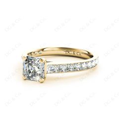 Asscher Cut Diamond Engagement Ring with Four Prong set centre stone in 18K Yellow