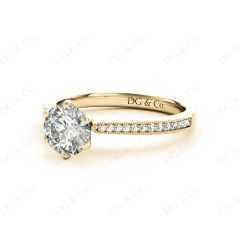 Round Cut Six Claw Set Diamond Ring with Round cut Diamonds  in 18K Yellow