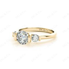 Round Cut Classic Trilogy Tension Set Diamond Ring in 18K Yellow