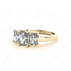 Radiant Cut four Claw Trilogy Diamond Engagement Ring in 18K Yellow