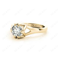 Round Cut Diamond Solitaire Engagement Ring in Split Interwoven Six  Prongs Setting in 18K Yellow Gold