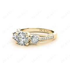 Three Stone Diamond Engagement Ring Round Cut with a Channel Share Prong Shoulder Setting in 18K Yellow