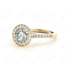 Round Cut Halo Diamond Ring with Bezel Set Centre Stone in 18K Yellow