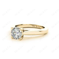 Round Cut Classic Solitaire Four Claws Diamond Engagement Ring with Micro Pavé Set Prongs in 18K Yellow