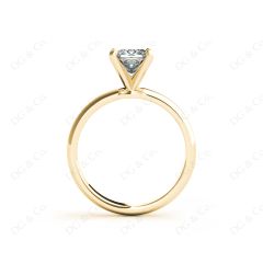 Princess Cut Classic Four Claw Diamond Solitaire Ring with Half Round Edge Shoulders in 18K Yellow