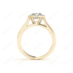 Round Cut Halo Diamond Engagement Ring with Bezel Milgrain Set Centre stone in 18K Yellow