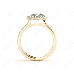 Vintage Style Round Cut Halo Diamond Ring with Bezel Set Centre Stone in 18K Yellow
