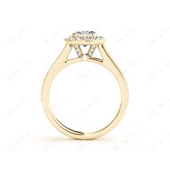 Vintage Style Halo Cushion Cut Ring with Four Claws Set Centre Stone in 18K Yellow