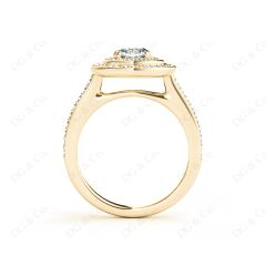 Double Halo Diamond Engagement Ring Round Cut with Claw Set Centre Stone Channel Setting Side Stones in 18K Yellow Gold