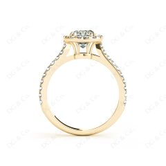 Cushion Cut Halo Diamond Engagement Ring with Claw Set Centre Stone in 18K Yellow
