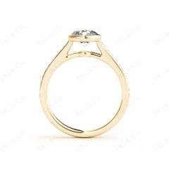 Round Cut Bezel Set Diamond Ring with Channel Set Diamonds Down the Shoulders in 18K Yellow