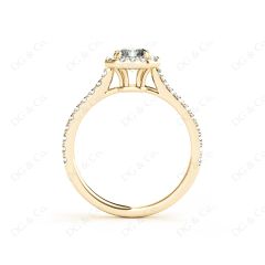 Radiant Cut Halo Diamond Engagement Ring with Claw Set Centre Stone Pave Diamond Setting Side Stones In 18K Yellow