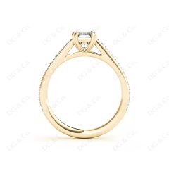 Emerald Cut Four Prongs Diamond Ring with Channel Set Side Stones in 18K Yellow