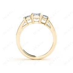 Emerald Cut Trilogy Ring with Channel Set Shoulder Diamonds in 18K Yellow