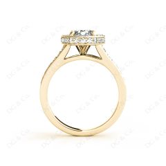 Round Cut Halo Diamond Engagement Ring Split Band with Four Claws Set Centre Stone in 18K Yellow