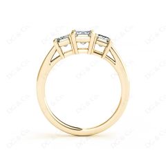 Emerald Cut Four Claw Trilogy Diamond Engagement Ring in 18K Yellow