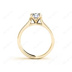 Round Cut Four Claws V Set Diamond Ring with Pave Set Side stones in 18K Yellow