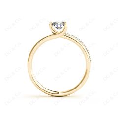 Round Cut Three Claws Diamond Ring with Pave Set Side Stones in 18K Yellow